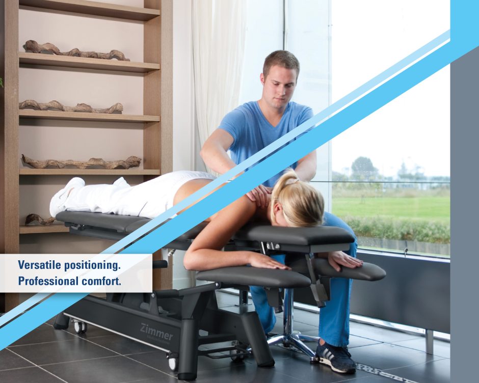 Z Ultimate treatment table with adjustable arms and Ergo-Wing support during patient positioning